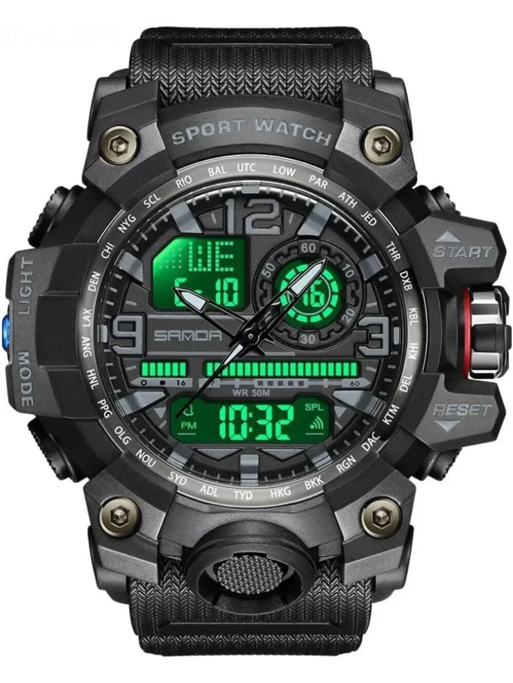 Men's Black Analog Quartz Sports Waterproof Military Tactical LED Digital Watch